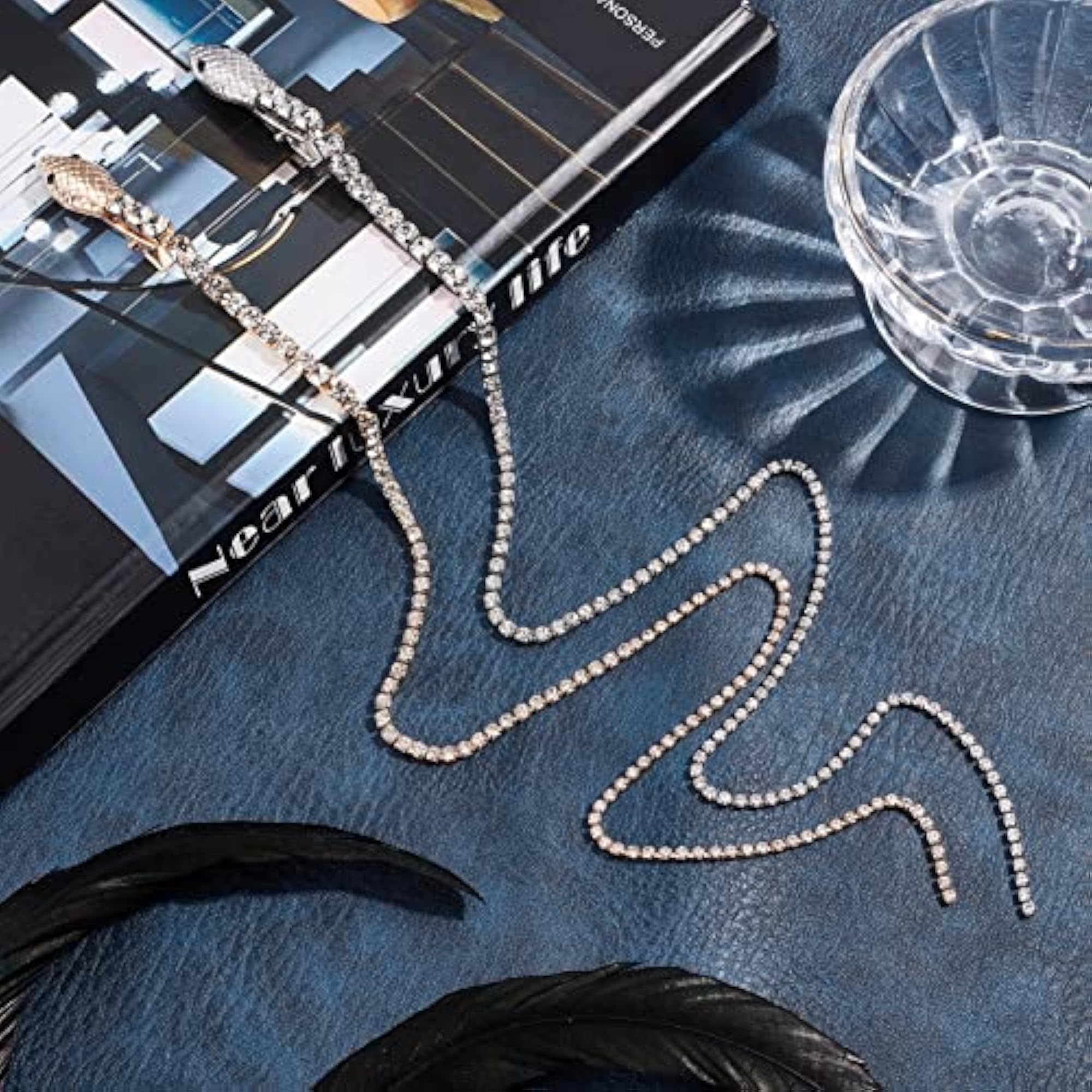 Rhinestones Snake Hair Chains, 2pcs Set